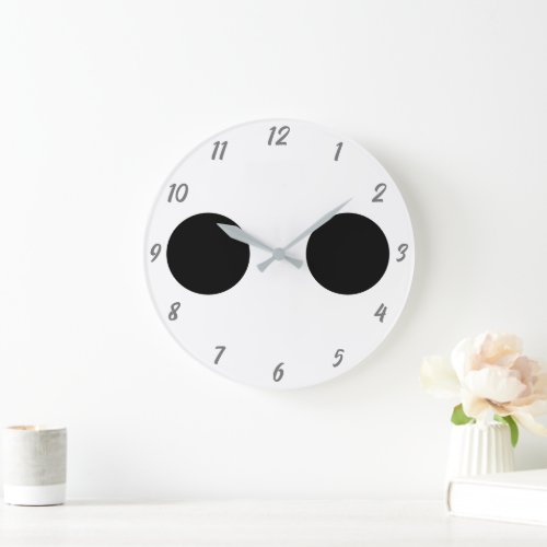 Black White Funny Cute Face Eyes Grey Custom Large Clock