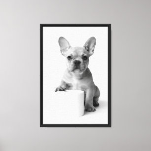 Black White Funny Frenchie Bulldog Toilet Paper Canvas Print