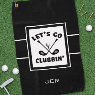 Black & White Funny Golfer Clubs Monogram  Golf Towel