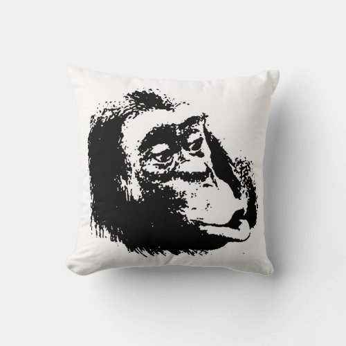 Black White Funny Pop Art Chimpanzee Throw Pillow