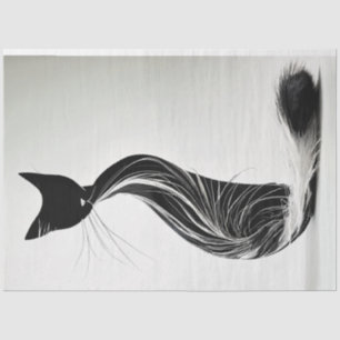 Black White Fury Silhouette Cat Decoupage Tissue Paper