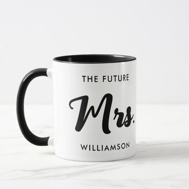 Black White Future Mrs Last Name Party Celebration Mug (Left)