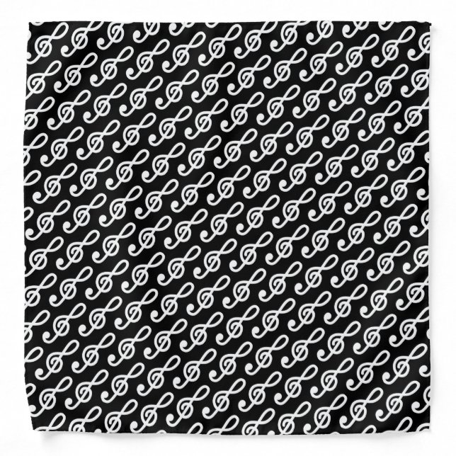 Black & white g clef bandana headband for musician (Front)