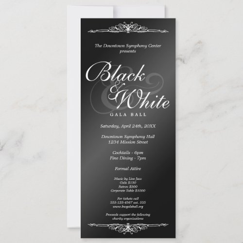 Black  white gala ball dance corporate tea length invitation