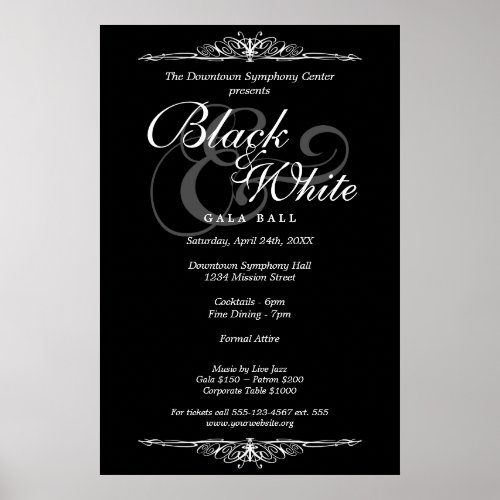 Black  white gala ball dance custom event poster