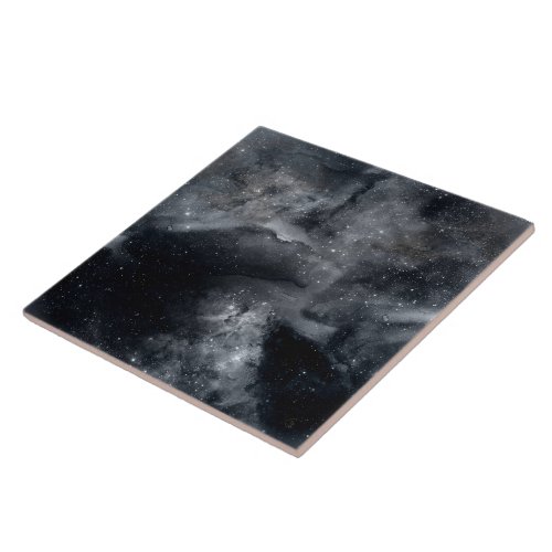 Black White Galaxy Nebula Painting Ceramic Tile