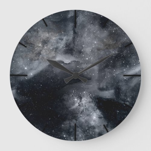 Black White Galaxy Nebula Painting Large Clock