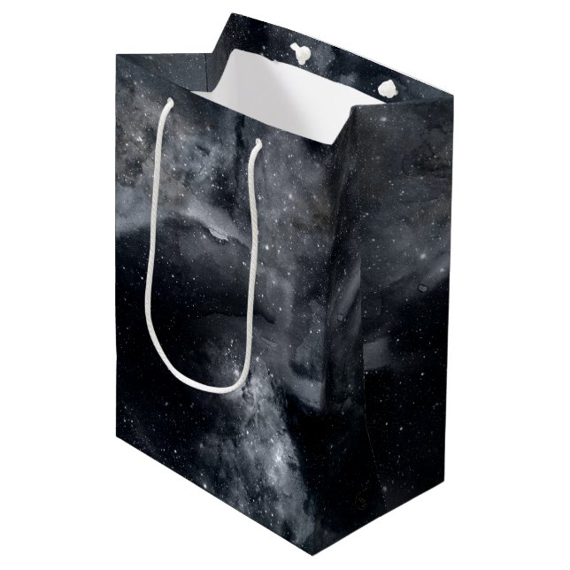 Black White Galaxy Nebula Painting Medium Gift Bag (Front Angled)