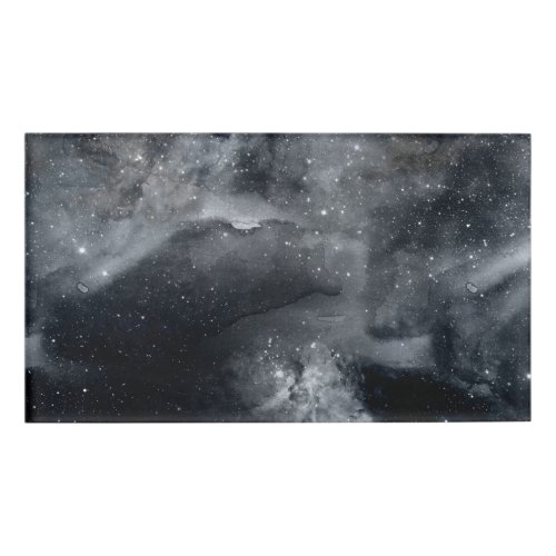 Black White Galaxy Nebula Painting Name Tag