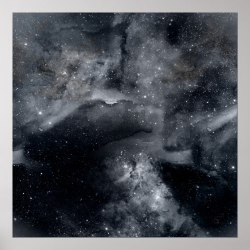 Black White Galaxy Nebula Painting Poster