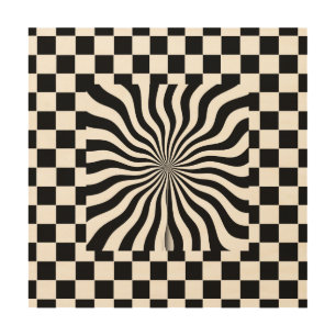 Black White Geo Checks Birch  Wood Wall Art