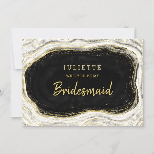 Black White Geode Be My Bridesmaid Proposal Card