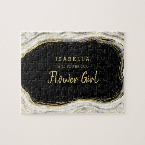Black White Geode Be Our Flower Girl Proposal Jigsaw Puzzle