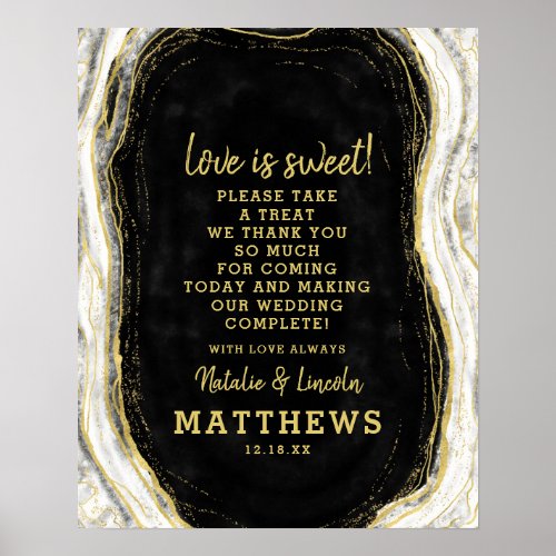 Black White Geode Love is Sweet Wedding Sign