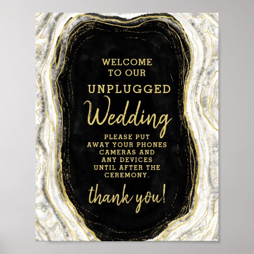 Black White Geode Unplugged Wedding Table Sign