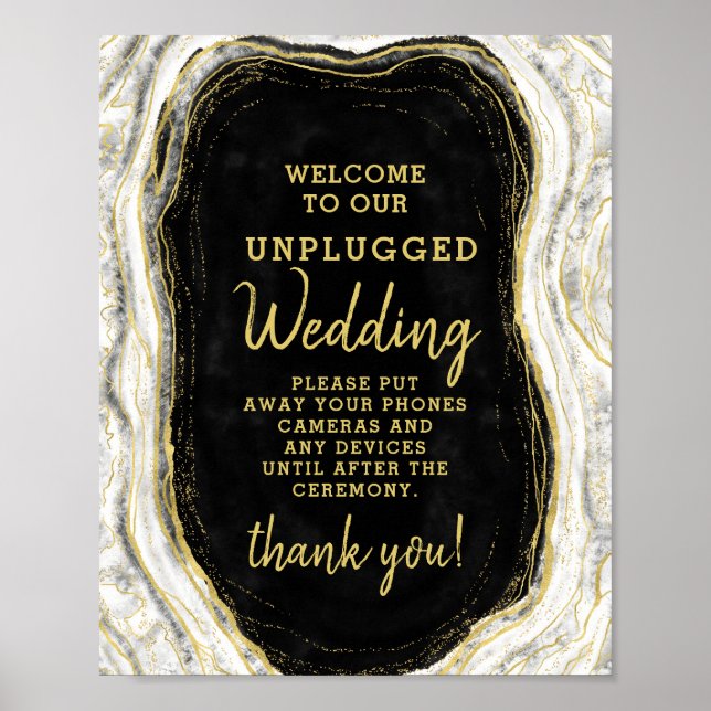 Black White Geode Unplugged Wedding Table Sign (Front)