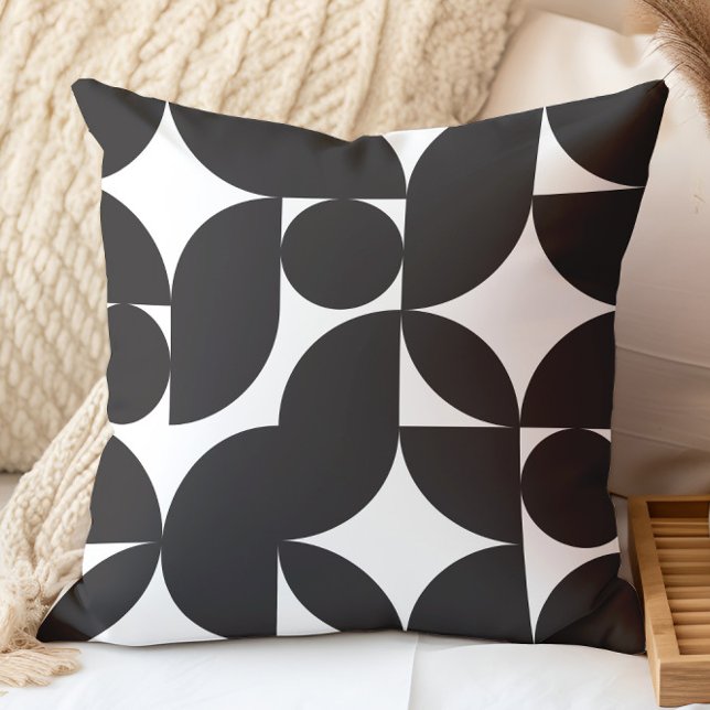 Black White Geometric Abstract Mid Century Modern Throw Pillow (Creator Uploaded)