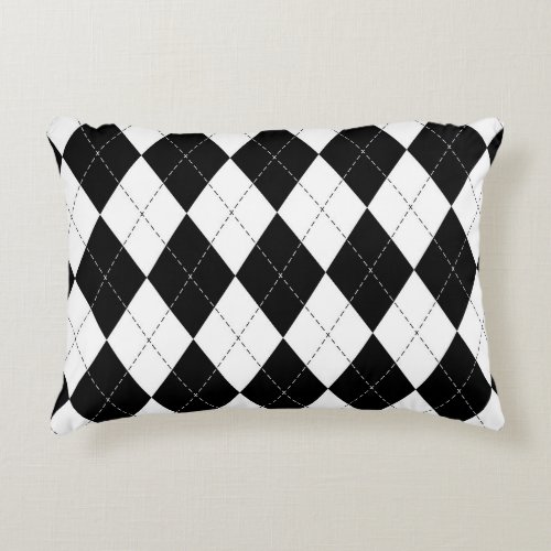 Black White Geometric Argyle Pattern Accent Pillow