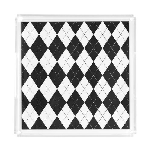 Black White Geometric Argyle Pattern Acrylic Tray