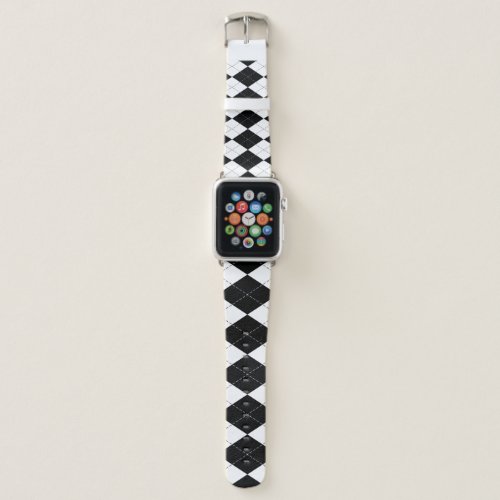 Black White Geometric Argyle Pattern Apple Watch Band