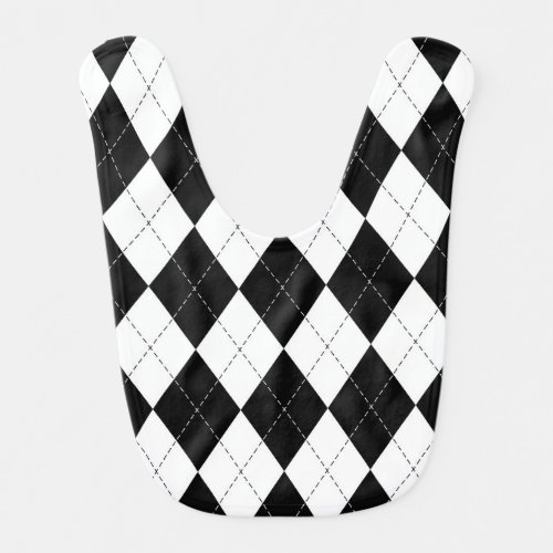 Black White Geometric Argyle Pattern Baby Bib