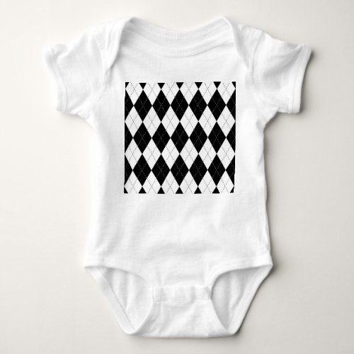 Black White Geometric Argyle Pattern Baby Bodysuit