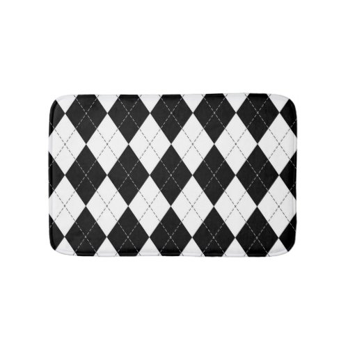 Black White Geometric Argyle Pattern Bath Mat