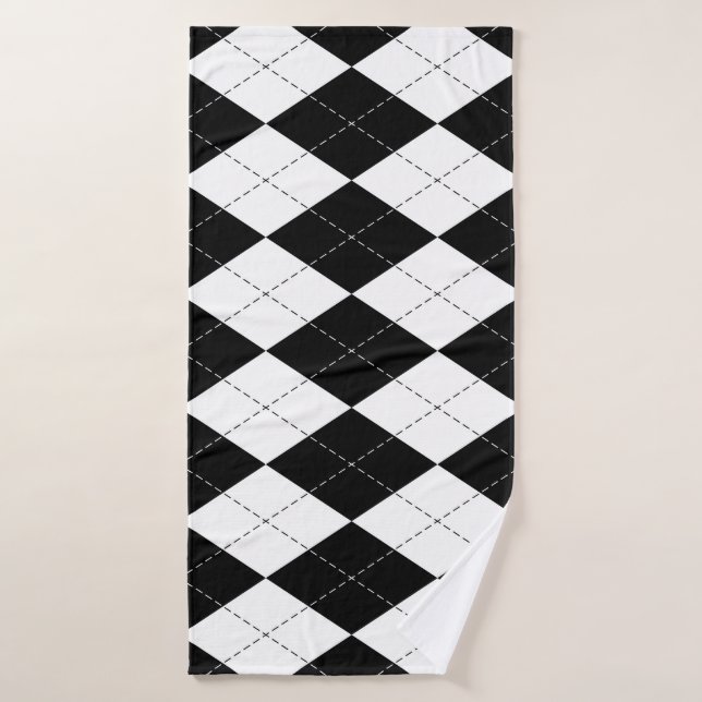 Black White Geometric Argyle Pattern Bath Towel (Bath Towel)