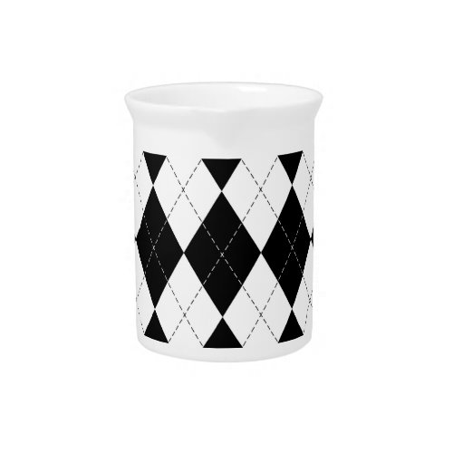 Black White Geometric Argyle Pattern Beverage Pitcher