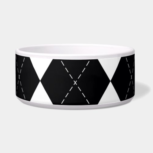 Black White Geometric Argyle Pattern Bowl