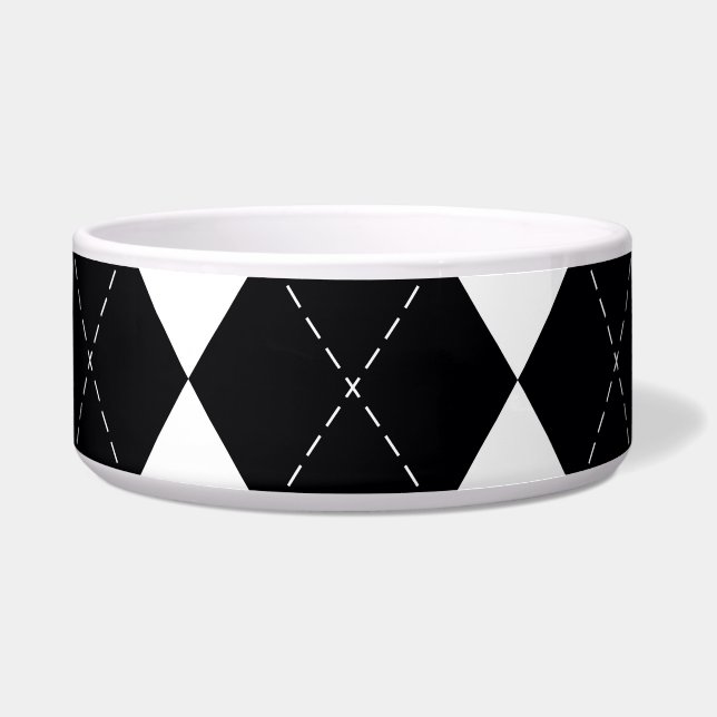 Black White Geometric Argyle Pattern Bowl (Front)