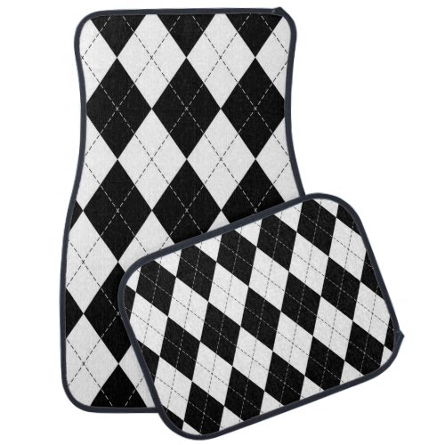 Black White Geometric Argyle Pattern Car Floor Mat