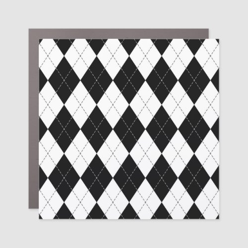 Black White Geometric Argyle Pattern Car Magnet