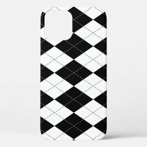 Black White Geometric Argyle Pattern iPhone 12 Case
