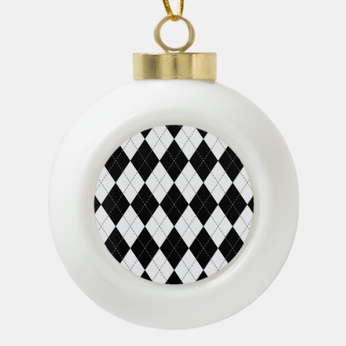 Black White Geometric Argyle Pattern Ceramic Ball Christmas Ornament