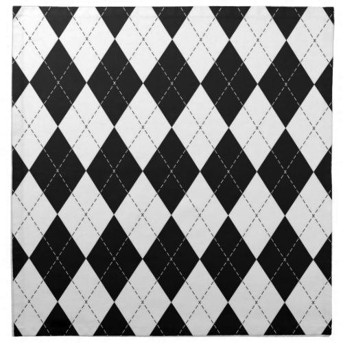 Black White Geometric Argyle Pattern Cloth Napkin