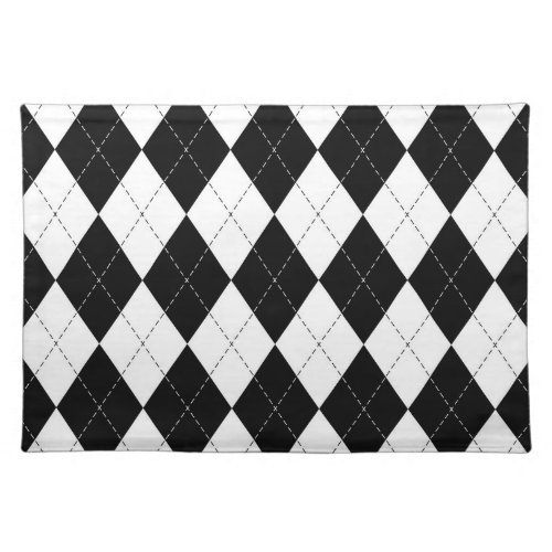 Black White Geometric Argyle Pattern Cloth Placemat