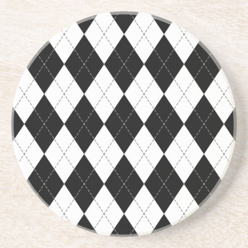 Black White Geometric Argyle Pattern Coaster