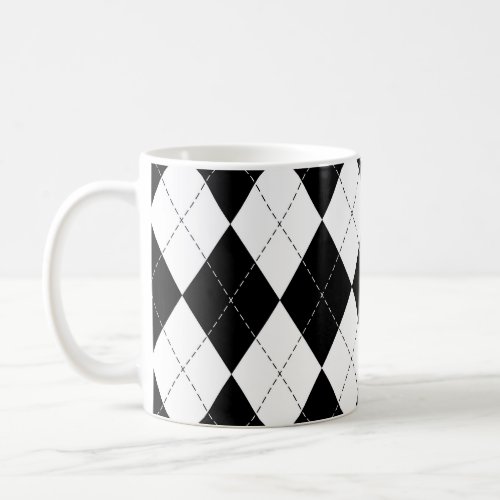 Black White Geometric Argyle Pattern Coffee Mug