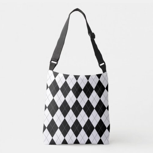 Black White Geometric Argyle Pattern Crossbody Bag