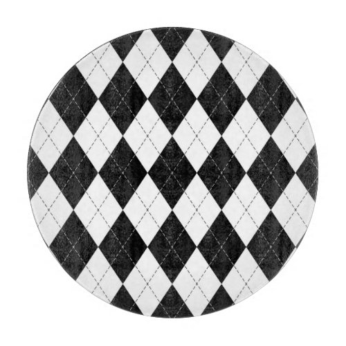 Black White Geometric Argyle Pattern Cutting Board