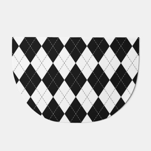 Black White Geometric Argyle Pattern Doormat