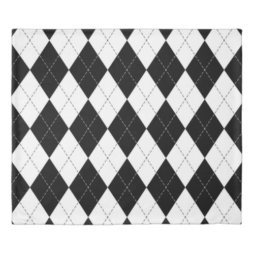 Black White Geometric Argyle Pattern Duvet Cover