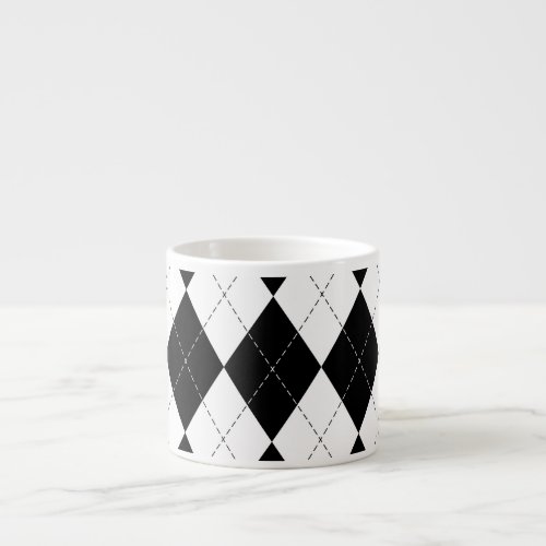 Black White Geometric Argyle Pattern Espresso Cup