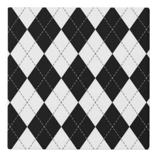 Black White Geometric Argyle Pattern Faux Canvas Print