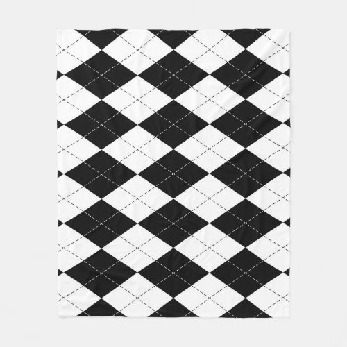 Black White Geometric Argyle Pattern Fleece Blanket