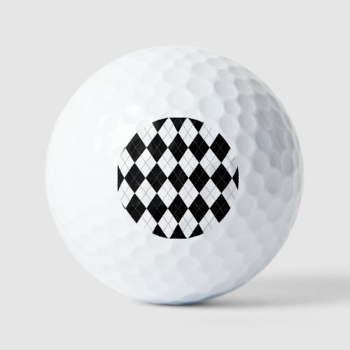 Black White Geometric Argyle Pattern Golf Balls