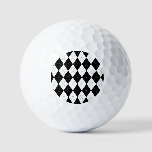 Black White Geometric Argyle Pattern Golf Balls (Front)