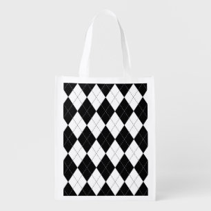 Black White Geometric Argyle Pattern Grocery Bag