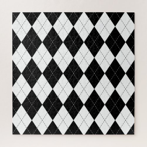 Black White Geometric Argyle Pattern Jigsaw Puzzle